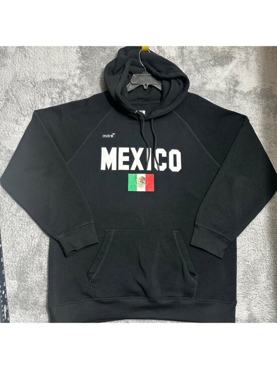 Mitre Other - Mitre Mexico Hoodie Mens 2XL Black Raglan Sleeve Fleece Pullover Graphic Flag